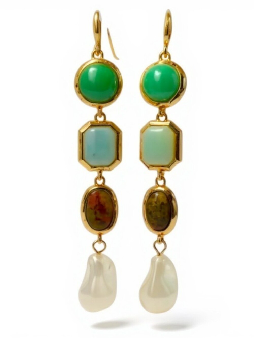 💛▪️Camila Coelho ▪️beautiful  Semi Precious Stones n Pearl Drop Earrings